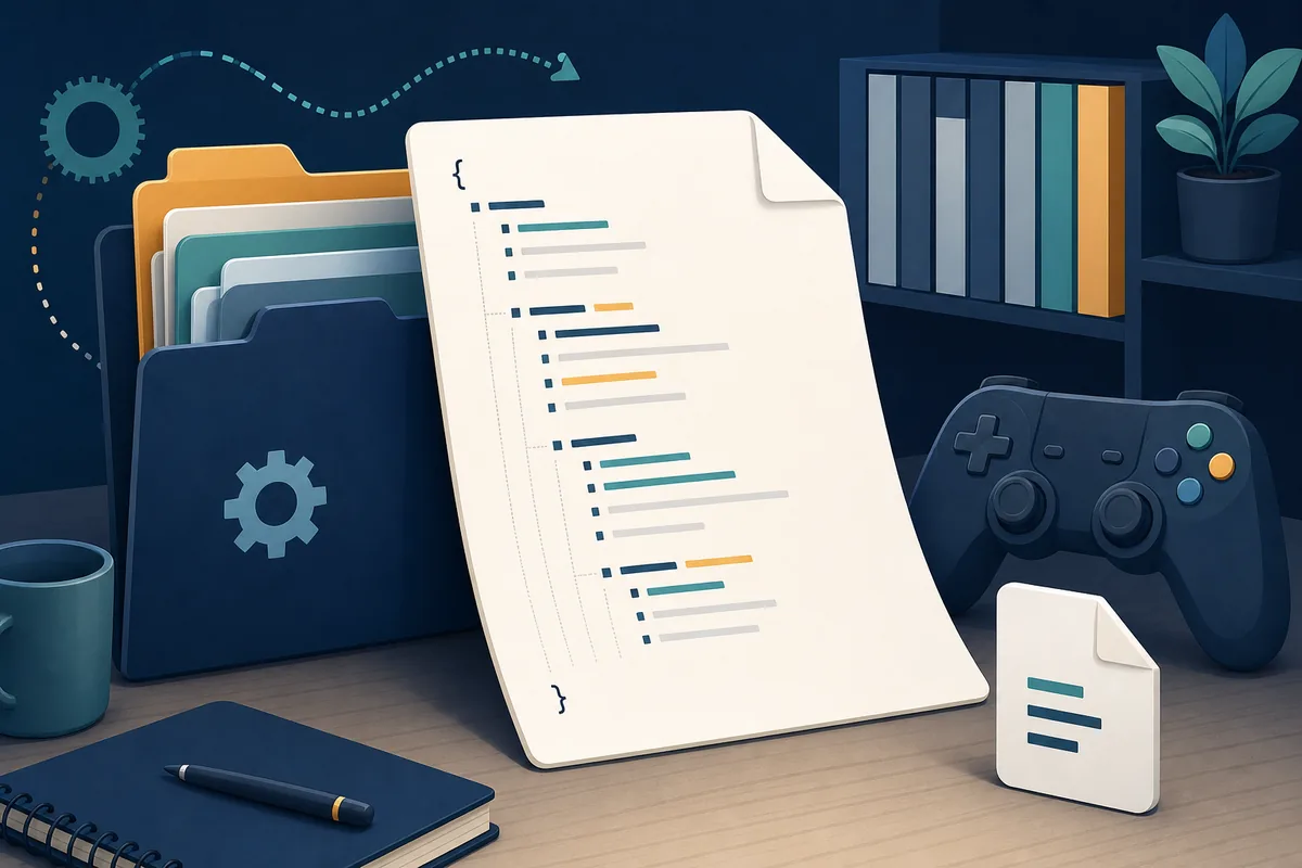 Editorial illustration of an AppManifest ACF file beside Steam library folders and a game controller