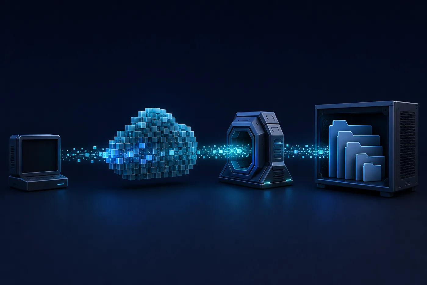 Concept illustration of depot data moving from a command request into nested local folders