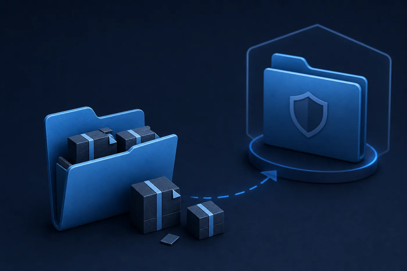 Editorial illustration of temporary Steam download chunks separated from protected installed game files